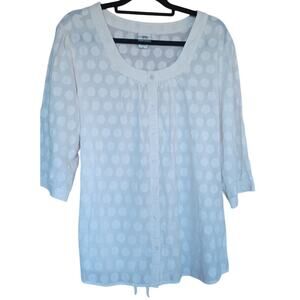 VTG Route 66 Tunic Women's Size 2X Cream Color Button Up Embroidered Polka Dots